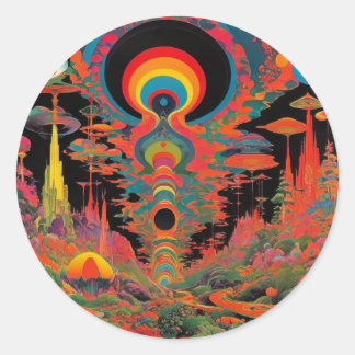 Trippy Vintage 1960s Psychedelic Retro Artwork Classic Round Sticker