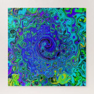 Trippy Violet Blue Abstract Retro Liquid Swirl Jigsaw Puzzle