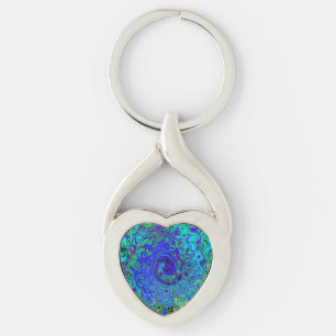 Trippy Violet Blue Abstract Retro Liquid Swirl Key Ring