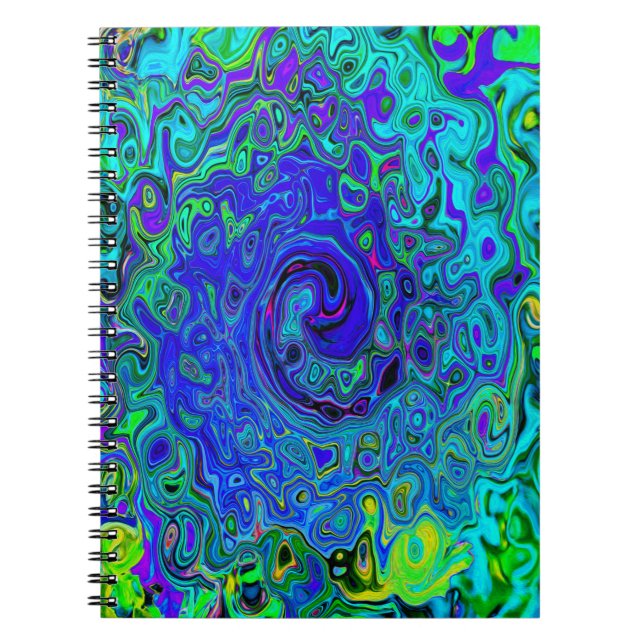 Trippy Violet Blue Abstract Retro Liquid Swirl Notebook (Front)