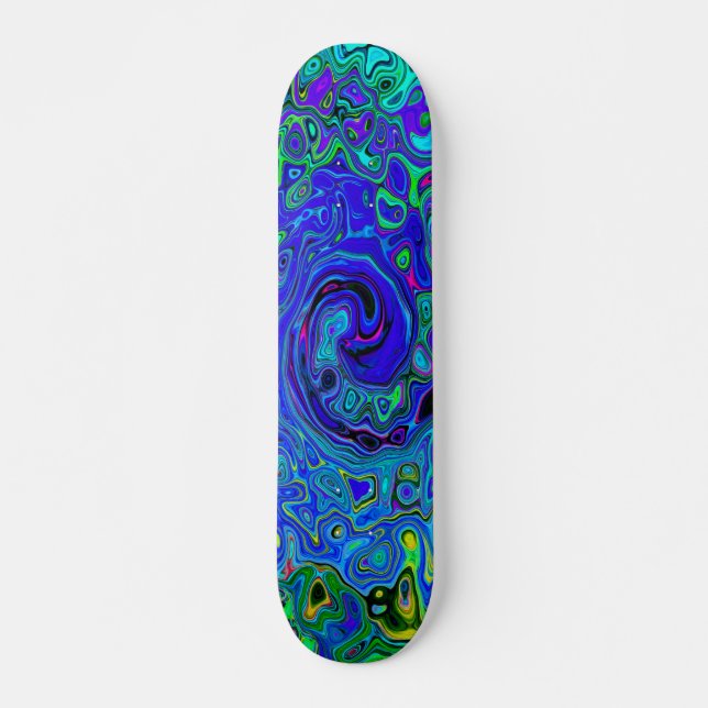 Trippy Violet Blue Abstract Retro Liquid Swirl Skateboard (Front)