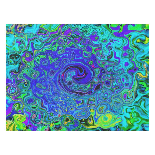 Trippy Violet Blue Abstract Retro Liquid Swirl Tablecloth (Front (Horizontal))