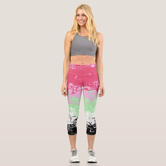 Trippy Wavy Abstract Recipromantic Pride Flag Capri Leggings (Front)
