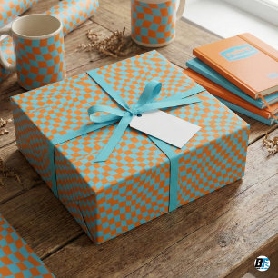 Trippy Wavy Checks   Funky 70s Optical Illusion Gi Wrapping Paper