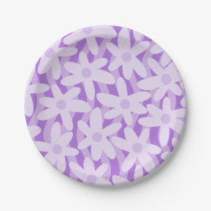 Trippy Wavy Flowers Lavender Purple Floral Pattern Paper Plate