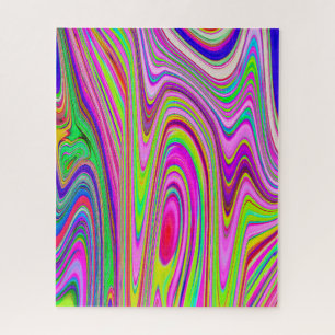 Trippy Yellow and Pink Abstract Groovy Retro Art Jigsaw Puzzle