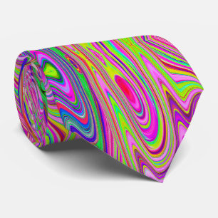 Trippy Yellow and Pink Abstract Groovy Retro Art Tie