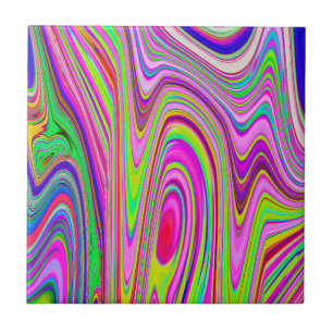 Trippy Yellow and Pink Abstract Groovy Retro Art Tile