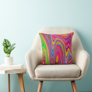 Trippy Yellow, Red and Blue Abstract Groovy Art Cushion
