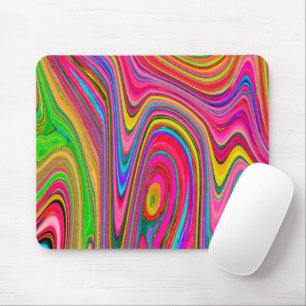 Trippy Yellow, Red and Blue Abstract Groovy Art Mouse Pad