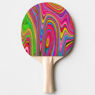 Trippy Yellow, Red and Blue Abstract Groovy Art Ping Pong Paddle