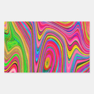 Trippy Yellow, Red and Blue Abstract Groovy Art Rectangular Sticker