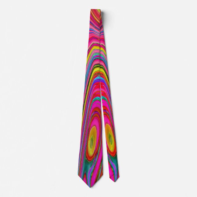 Trippy Yellow, Red and Blue Abstract Groovy Art Tie (Front)