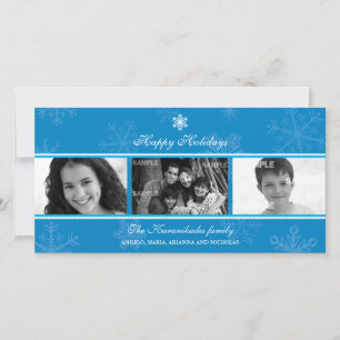 Triptych Blue Snowflake Photo Card