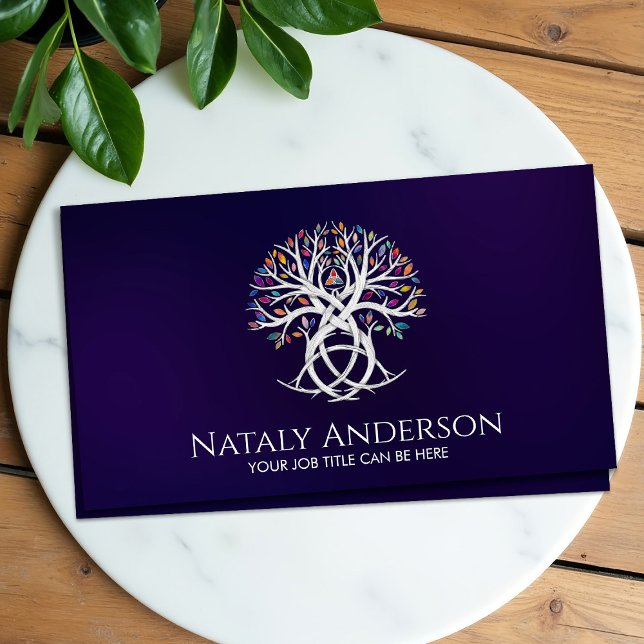 Triquetra Tree of life Colourful leaves Business Card (Creator Uploaded)