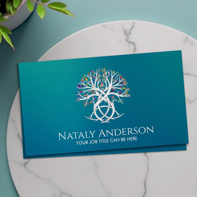 Triquetra Tree of life Colourful leaves Business Card (Creator Uploaded)