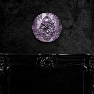 Triquetra Trinity Knot Lavender Purple Faux Metal Round Clock