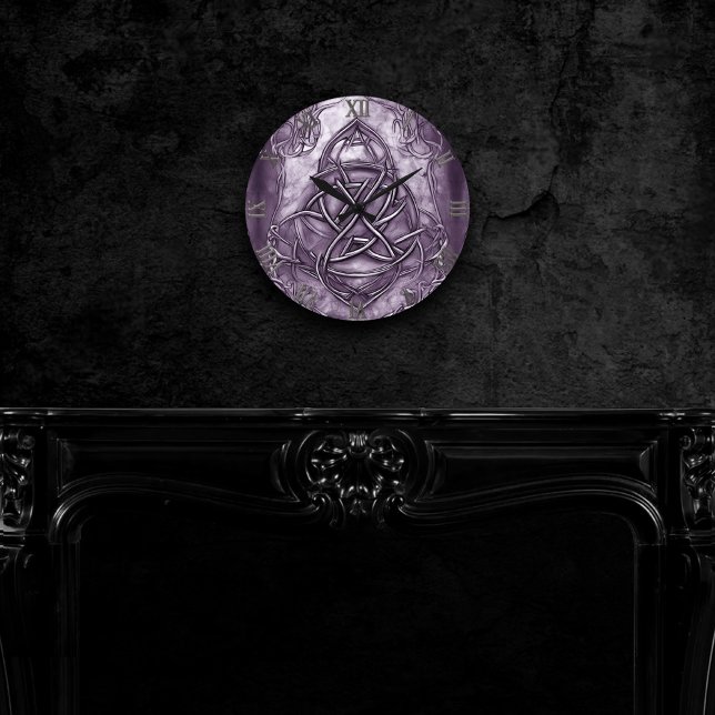 Triquetra Trinity Knot Lavender Purple Faux Metal Round Clock (Creator Uploaded)