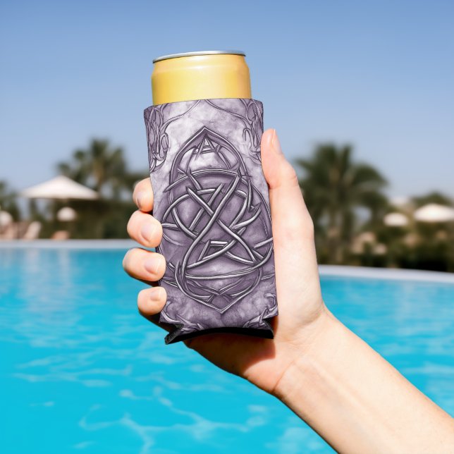 Triquetra Trinity Knot Lavender Purple Faux Metal Seltzer Can Cooler (In Situ Pool)