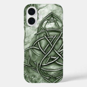 Triquetra Trinity Knot Sage Green Faux Metallic iPhone 16 Case
