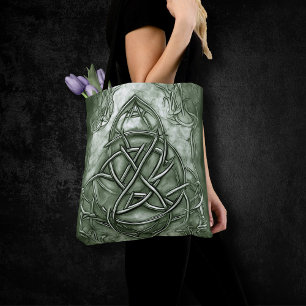 Triquetra Trinity Knot Sage Green Faux Metallic Tote Bag