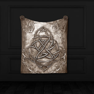 Triquetra Trinity Knot Sepia Faux Metallic Tin Fleece Blanket