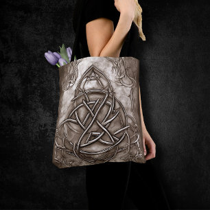 Triquetra Trinity Knot Sepia Faux Metallic Tin Tote Bag