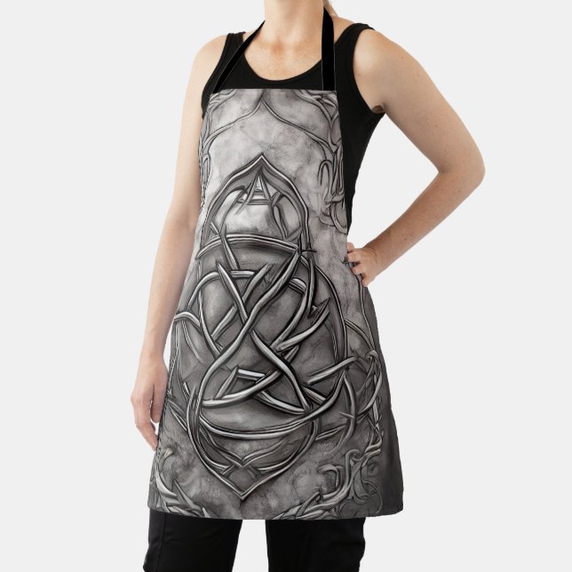 Triquetra Trinity Knot Silvery Pewter Faux Metal Apron (Insitu)