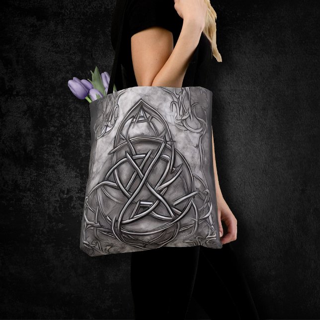 Triquetra Trinity Knot Silvery Pewter Faux Metal Tote Bag (Creator Uploaded)
