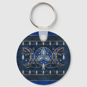 Triquetra Triple Moon Ornament with Moonstone Key Ring