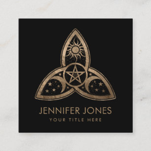 Triquetra Triple Moon Ornament with Pentagram Square Business Card