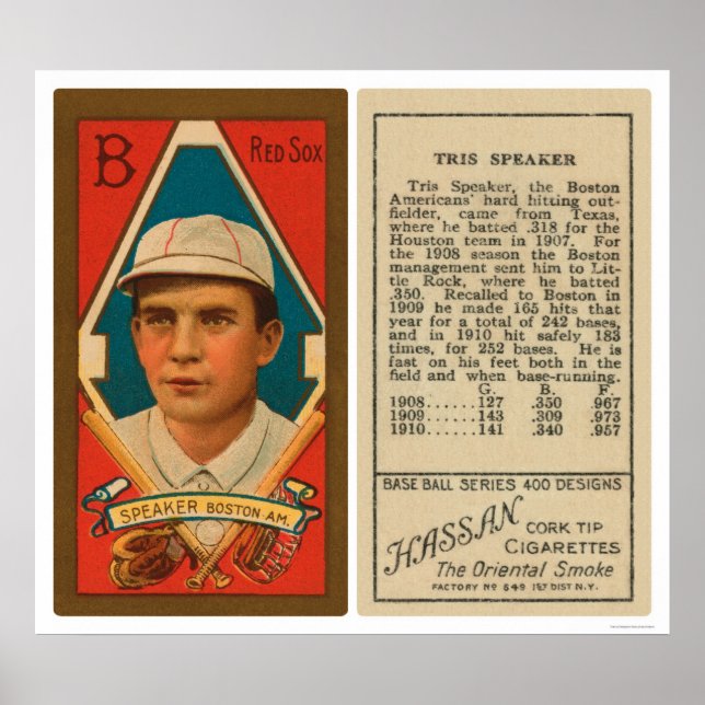 Tris Speaker Red Sox Baseball 1911 Poster (Front)
