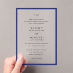 Trisha Royal Blue Modern Wedding Acrylic Invitations<br><div class="desc">Modern wedding invitations featuring a clean design with serif and script fonts.</div>
