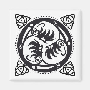 Triskelion Celtic Knot Mandala Design Black Magnet