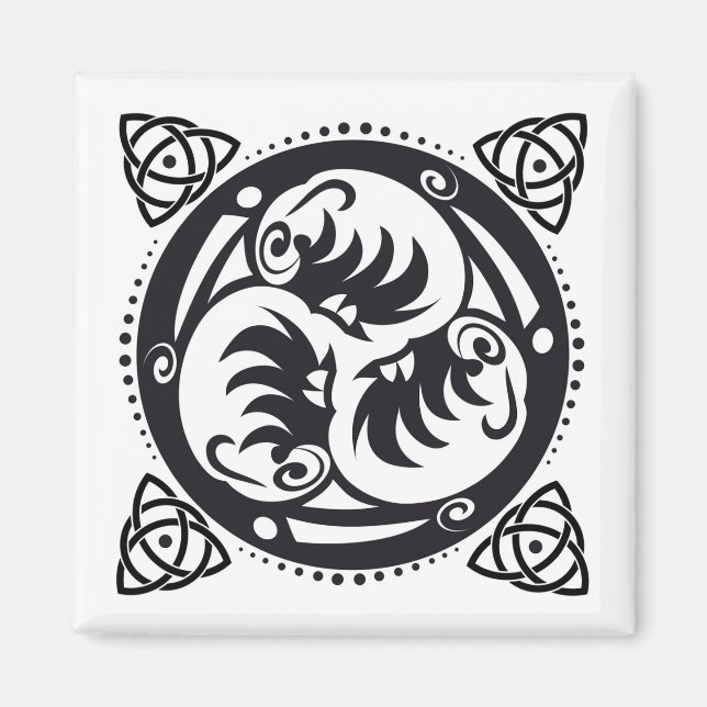 Triskelion Celtic Knot Mandala Design Black Magnet (Front)