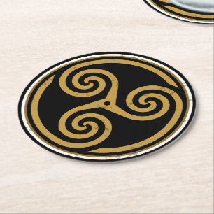 TRISKELION TRIPLE CELTIC SPIRAL ROUND PAPER COASTER