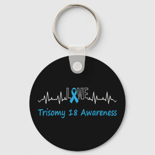 Trisomy 18 Awareness Ligh Blue Ribbon Love Heartbe Key Ring