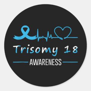 Trisomy 18 Awareness Light Blue Ribbon Heartbeat L Classic Round Sticker