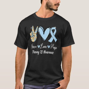 Trisomy 18 Awareness Peace Love Hope Light Blue Ri T-Shirt