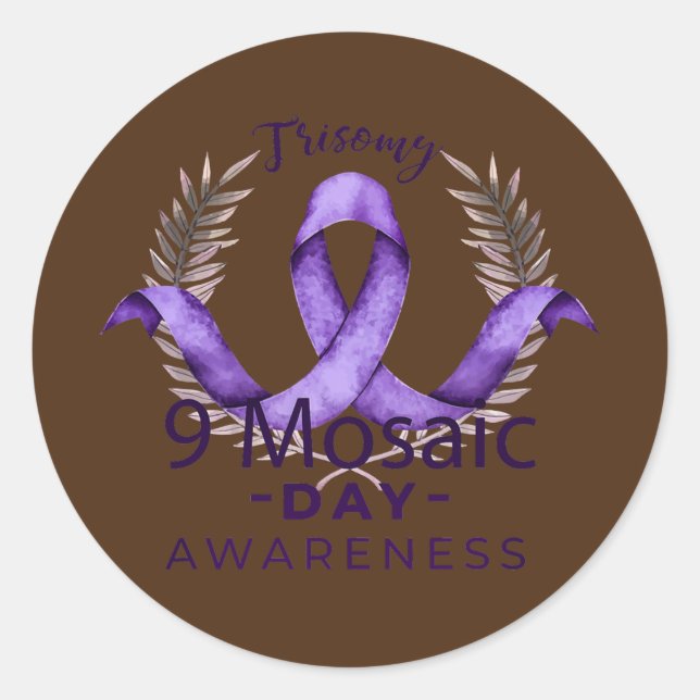 Trisomy 9 Awareness Day Purple Ribbon Mom Dad Classic Round Sticker (Front)