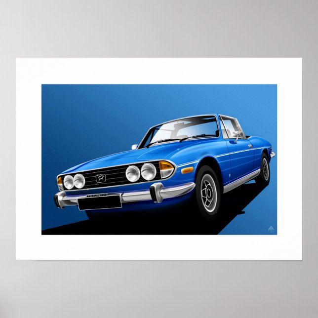Triumph Stag Poster illustration Tahiti Blue (Front)