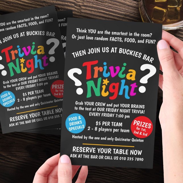 Trivia Night game night colourful quiz promotional Flyer (Creator Uploaded)