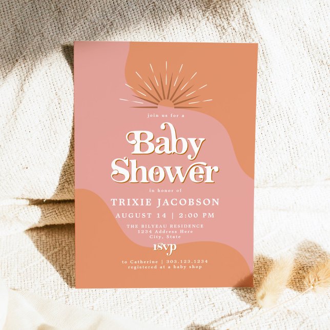 TRIXIE Retro 70's Disco Pink & Orange Baby Shower Invitation (Creator Uploaded)