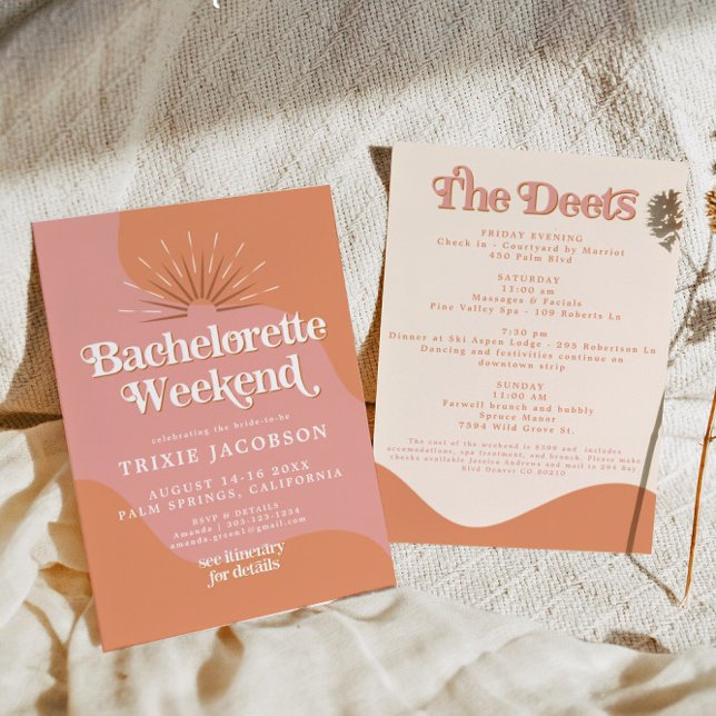 TRIXIE Retro 70's Disco Pink & Orange Bachelorette Invitation (Creator Uploaded)