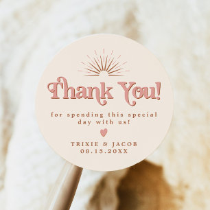 TRIXIE Retro 70's Pink & Orange Wedding Favour Bag Classic Round Sticker