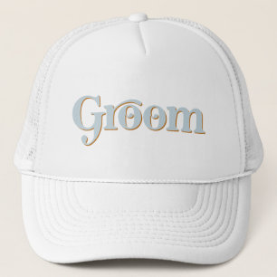 TRIXIE Retro 70's Themed Blue and Orange Groom Trucker Hat