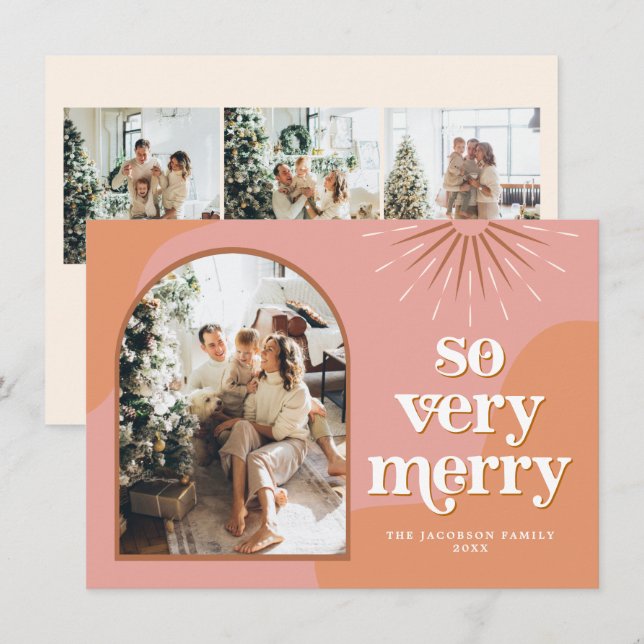 TRIXIE Retro Arched Photo Boho Christmas Card (Front/Back)