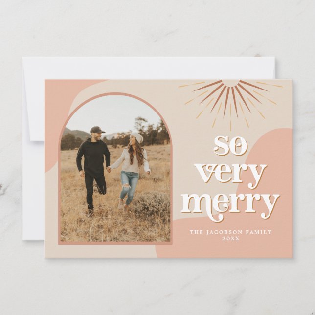 TRIXIE Retro Arched Photo Boho Christmas Card (Front)