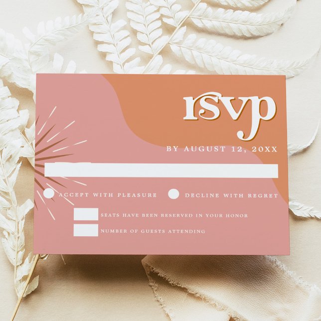 TRIXIE Retro Pink Orange 70's Themed Wedding RSVP  Invitation (Creator Uploaded)