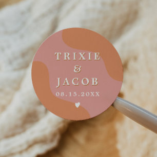 TRIXIE Retro Pink & Orange 70's Wedding Classic Round Sticker